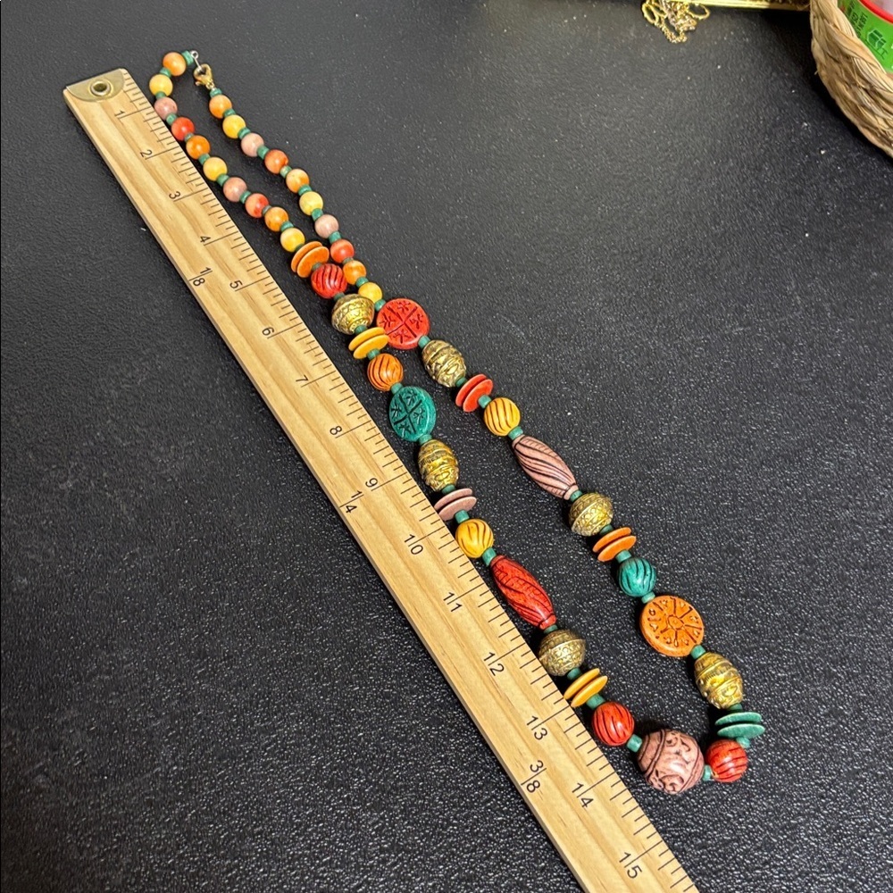 Colorful Boho Resin Wood Beaded Long Necklace - Picture 6 of 6